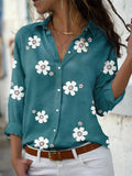 Lovely Daisy Floral Print Lapel Button Long Sleeve Women Shirts