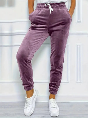 Drawstring Jogger Casual Velvet Pants for Women