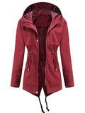 Women's Solid Color Waterproof Hooded Collar Coats