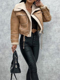 Female Cool Lamb Wool Coat Zipper Motorcycle Jacket
