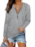 Autumn New Chest Zipper Casual Long Sleeve Women Tops