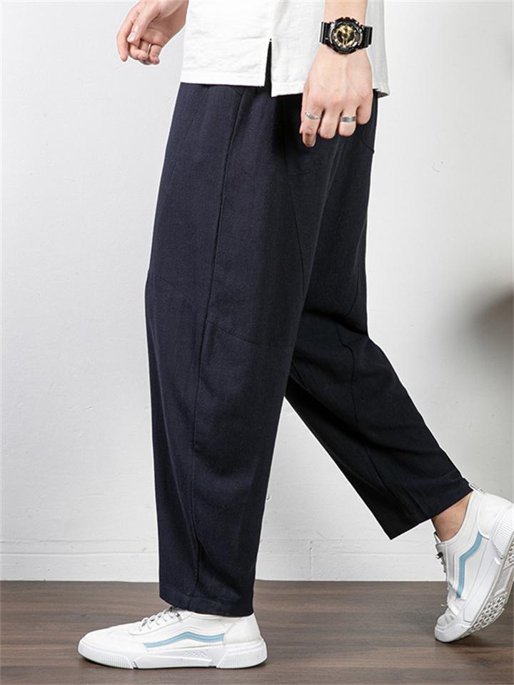 Retro Style Loose Cotton And Linen Casual Men's Plus Size Trousers