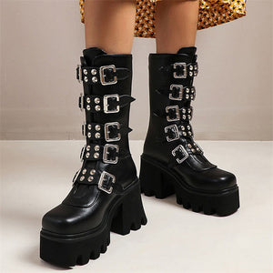 Punk Style Super Cool PU Leather Winter High Boots for Women