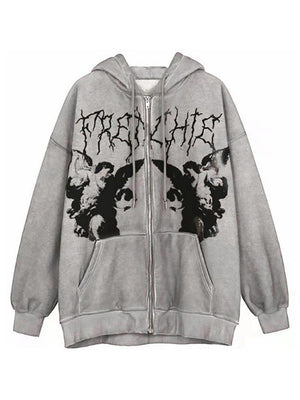 Casual Stylish Printed Loose Y2K Grunge Jacket Hoodie