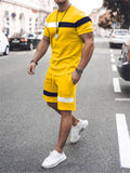 Men's Contrast Color Short Sleeve Sporty Tracksuit