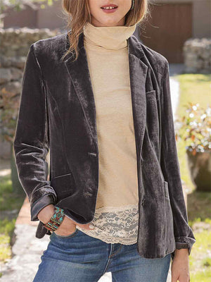 Women's Luxury Velvet Fashion Lapel Button Dowm Blazer