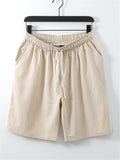 Mens Loose Casual Linen Solid Color Knee Shorts