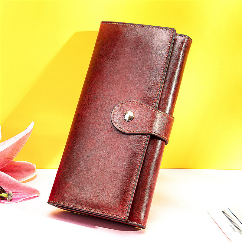 Solid Color Vintage Genuine Leather Wallet For Women