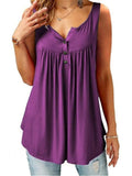 Casual Style Solid Color Button Up Pleated Pullover Tank Tops