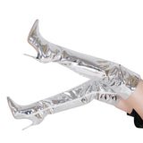 Silver Pointed Toe High Thin Heels Long Boots