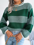 Comfy Contrast Color Leisure Long Sleeve Ladies Knitted Sweaters