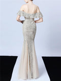 Shiny Sequin Strappy Mermaid Formal Tulle Dress for Dinner