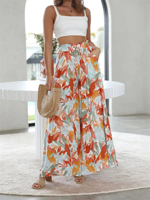 Ladies Trendy Casual Multi-colored Long Wide Leg Pants