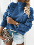 Casual Twisted Solid Color High-Neck Long-Sleeved Knitted Sweater