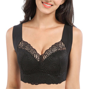 Plus Size Wireless Full Coverage Soft Lace Bralette - Black