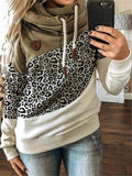 Cute Leopard Patchwork Long Sleeve Hooded Sweatshirts for Women