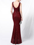 Shiny Sequin Mermaid Backless Formal Gowns