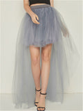 Casual Trendy Irregular Hem Sexy Tulle Solid Color Skirts For Women