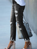 Women's Casual Cozy Elastic Denim Ripped Jeans