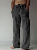 Men's Casual Lace Up Elastic Waist Sun Print Cotton Pants