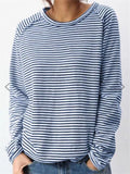 Casual Style Round Neck Striped Long Sleeve Pullover Tops