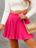 Female Gentle Elastic High Waisted Plain Pleated Skirts