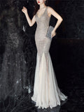 Stunning V Neck Backless Mermaid Formal Attire for Women