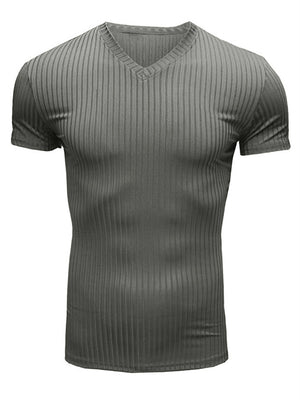 Summer Sports Knitted V Neck Short Sleeve Slim Tops for Men