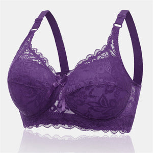Women's Push Up Comfortable Floral Lace Bras - Purple