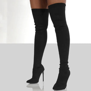 Pointed Toe Solid Color Over-The-Knee Boots