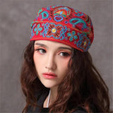 Ethnic Style Embroidery Flowers Slouch Skullcap Cap Beanie Hat