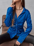 Cool Girl's Pure Color All Match Long Sleeve Button Pleated Blouses