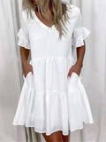 Casual Printed Short Sleeve Dresses With Pockets