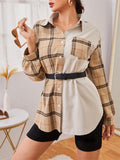 Women's Stylish Elegant Contrasting Plaid Buttons Up Lapel Coats