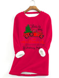 Warm Thick Faux Fleece Lining Christmas Car Print Sweatshirt