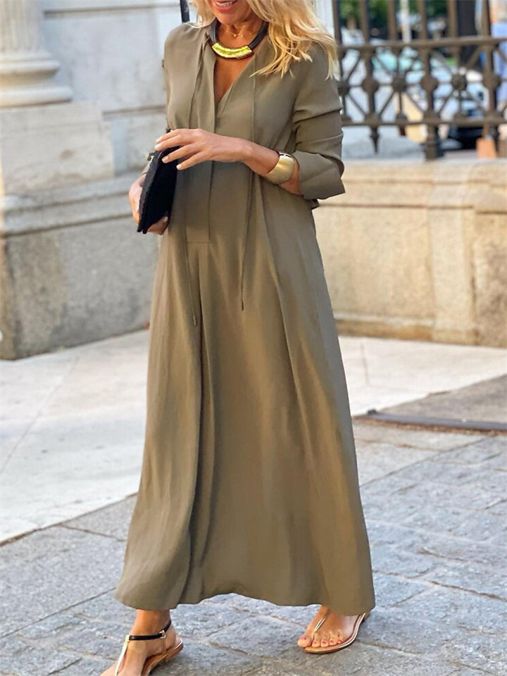 Relaxed Simple Women's V Neck Solid Dresses