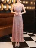 Elegant Sequined Illusion Neck Beaded Evening Gown