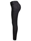 Women's Sexy Style Black Slim Fit Stretchy Rivet Double-Breasted Jeans