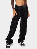 Women's Street Style High Rise Multi Pocket Straight Leg Cargo Jeans