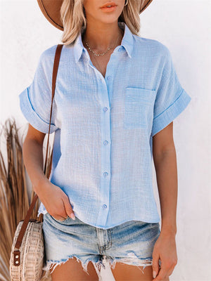 Women's Cotton Linen Short Sleeve Blouse