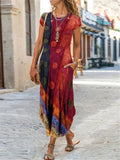 Round Neck Short Sleeve Pocket Floral All-Over Print Curved Hem Dress