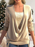 Women's Luxury Contrast Color Sequins Faux Two Shirts