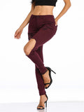 Summer Sexy Street Style Ripped Fit Wine Red Denim Jeans for Women