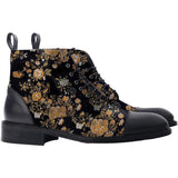 Men's Fashion Floral Printed Black Jack Boots