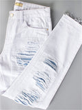 Punk Style Fashion Ripped Loose Women White Denim Jeans