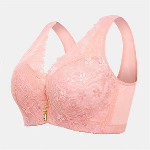 Women's Floral Lace Push Up Gather Bras - Pink