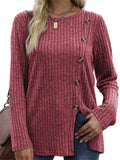 Ladies Chic Button Front Split Long Sleeve Knitted Shirts