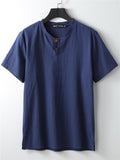 Solid Color Lightweight 2-Piece Outfit Button T-Shirt + Drawstring Waistband Cropped Pants