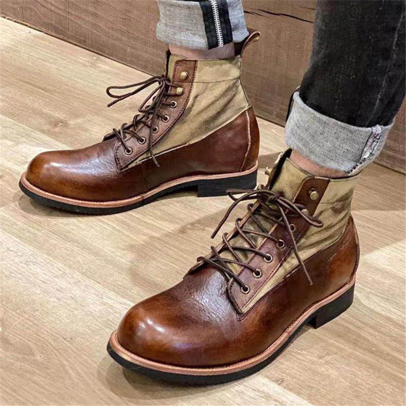 Men's Retro Casual Fashion Lace-Up Patchwork Design Martin Boots
