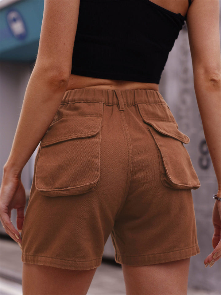 Ladies Simple Elastic Waist Short Cargo Pants